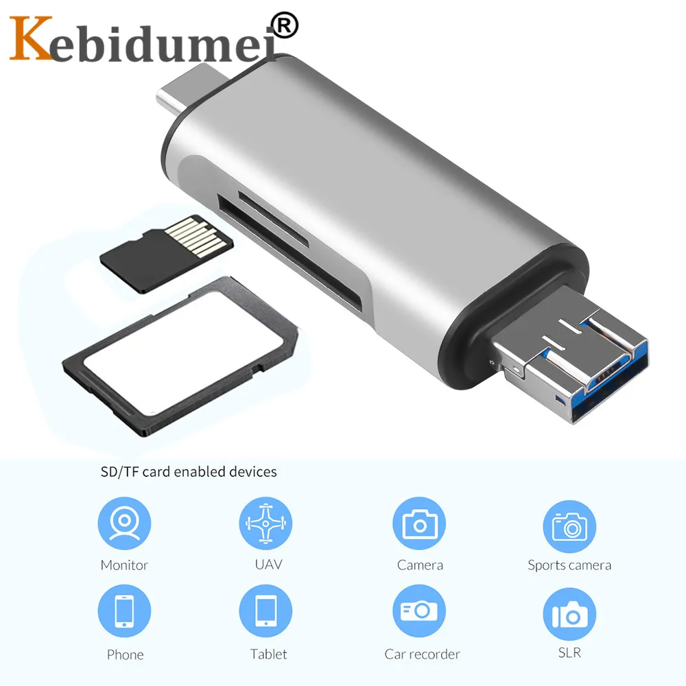 Kebidumei USB 3,0 OTG адаптер type-C кардридер USB A Micro USB комбо в 2 слота TF SD для смартфона PC type C кардридер