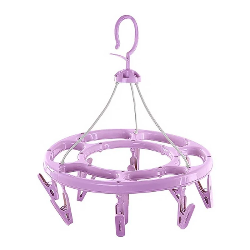 Household Multi-functional Plastic Underwear Drying Rack Round Socks Clip Windproof 24 Clips Drying Rack Hangers Clothespin