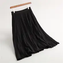 Винтажные модные плиссированные юбки, женские Элегантные вязаные юбки, имперские новые зимние офисные женские трапециевидные юбки средней длины на осень
