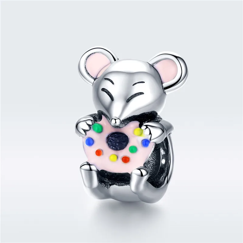 Fit Pandora браслет серебро 925 оригинальные розовые бисквиты бусины в виде Микки-Мауса S925 DIY маленькие едят печенье крыса Подвески для изготовления ювелирных изделий