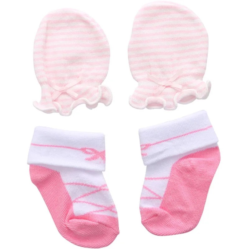 Pink Bow Кружевные носки для новорожденных+ перчатки, Подарочный комплект, хлопковые носки для малышей 2 пары/партия, носки для маленьких девочек на день рождения 0-1 года милые носки принцессы - Цвет: Pink Bow