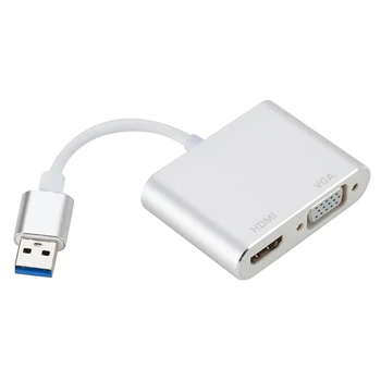 

External Office USB3.0 Adapter Audio Video Cable 2 In 1 Portable HDMI VGA For Computer HDTV Projectors 1080P School Dual Output