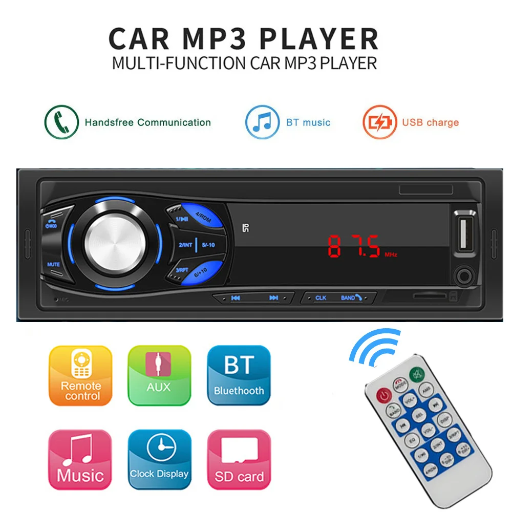 1 Din 12V Car Radio Bluetooth Handsfree MP3 Player AUX/TF/USB FM Music