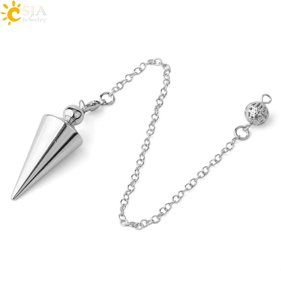 Silver CSJA конический металлический Маятник для Wicca античный медный золотой цвет духовный маятник радиестезия исцеляющий маятник Горячая ювелирных изделий G336 - Окраска металла: Silver