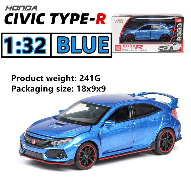 Синий 1:32 Honda Civic модифицированный автомобиль украшение автомобиля украшения имитация сплава Модель автомобиля коллекция подарок Выдвижной Автомобиль - Цвет: Синий