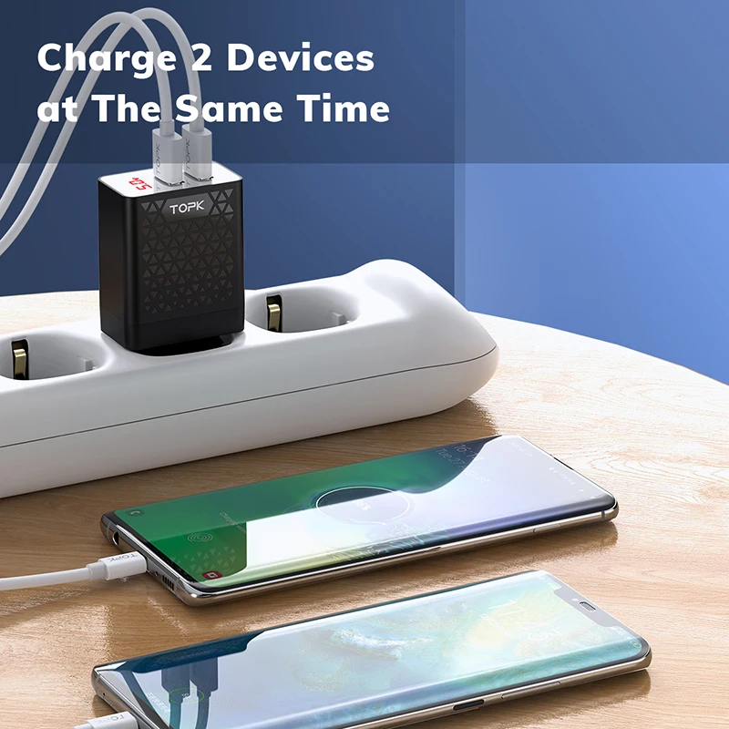 TOPK USB зарядное устройство 2 порта светодиодный цифровой дисплей смарт-зарядное устройство для мобильного телефона для iPhone samsung Xiaomi huawei настенный адаптер для путешествий