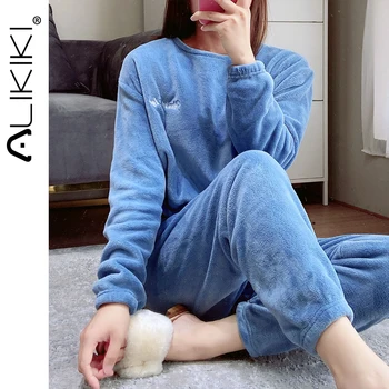 

Pink Women Cute Pajamas Sets Velvet 2 Pieces Sleepwear Suit Hoodies Sweatshirt Sweatpants Loungewear Set Ladies Home Lounge Wear