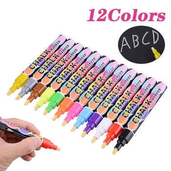 

12 Pcs/set Water-soluble Liquid Chalk Different Colors Children's Drawing Pen Non-dust Board Chalk Marker Office School Supplies