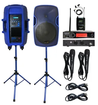 

STARAUDIO Pair 15 Inch Powered 3500W Active DJ Audio Speakers PA Stands Wired Mics 1CH UHF Stereo Wireless Headset Mic SSBM-15