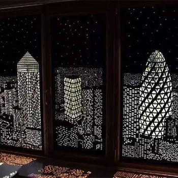 Unique Polyester Curtain Incredible Elegant Delicate City Night View Designs Blackout Hole Curtains Bedroom In Stock 3