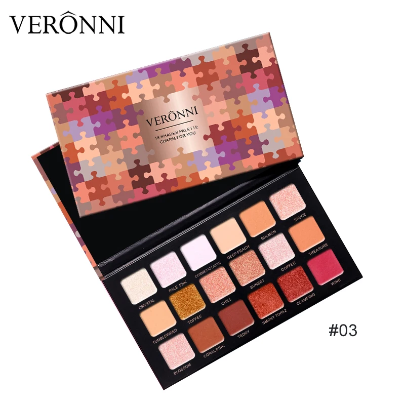 18 Color Eyeshadow03 VERONNI 18 цветов очаровательные тени для век блестящие тени для век матовые тени для век Палитра мерцающие тени для век Пудра модный цвет - Цвет: 18 Color Eyeshadow03