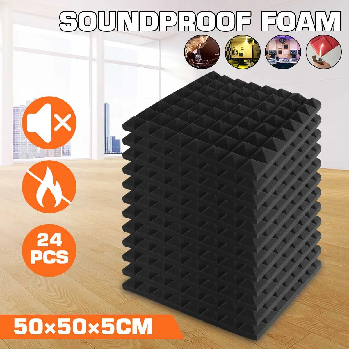 

24PCS Studio Acoustic Soundproof Foam Sound Absorption Treatment Panel Tile Protective Sponge 50x50x5cm