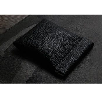 

Cowhide Genuine Leather Short Coin Purse Organizer Women Men Small Wallet Money Change Bag Little Business Card Holder Black
