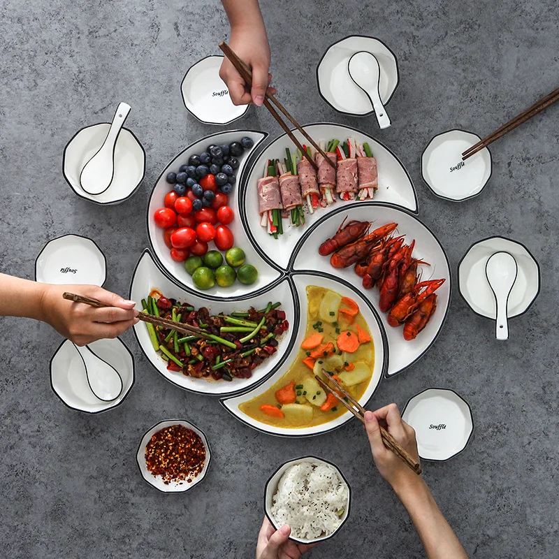 

Online Celebrity Celebrity Style Moon Reunion Platter Ceramic Tableware Combination Family Dinner Plate Spell Dish Wobble Bowls