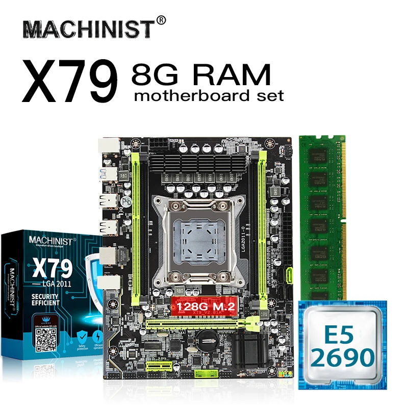 Best Price X79 motherboard set kit with Intel Xeon E5 2690 LGA 2011 CPU 8GB 1600MHz DDR3 ECC REG memory RAM MATX NVME M.2 128GB SSD