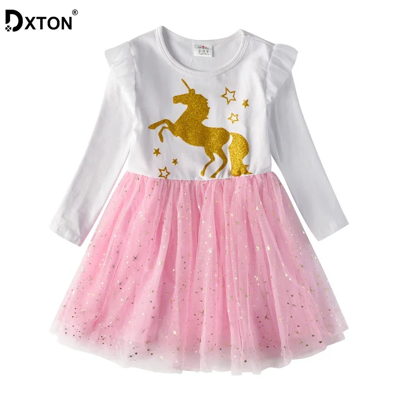 

Dxton Kids Dress for Girls Unicorn Winter Long Sleeve Tutu Dresses Toddler Girls Costume 2019 Christmas Children Clothing 3-8Y