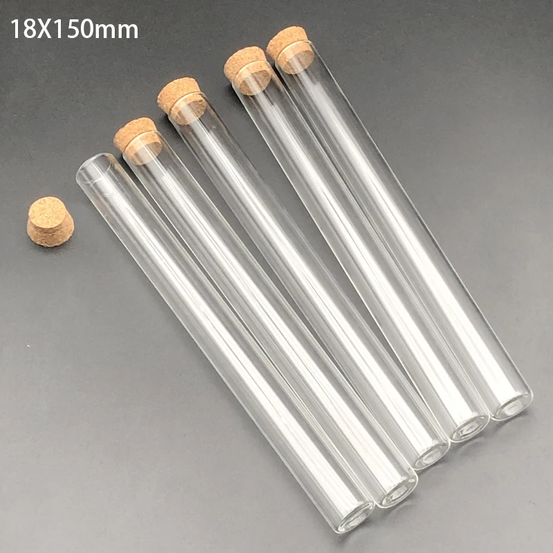 

20pcs/Pack 18x150mm Lab Clear Flat Bottom Glass Test Tubes With Cork Wooden Stoppers for Laboratory Container