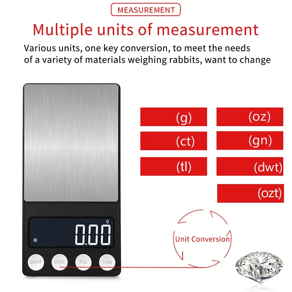 Pocket Jewelry Digital Scale Batteries Supply Portable Flat LED Electronic Scales With Tray 300/500 0.01/0.1g Sale