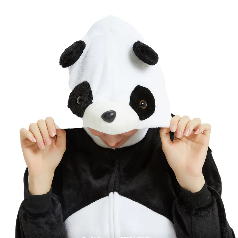 Kigurumi зимняя Рождественская Пижама с рисунком кролика для взрослых, пижама с единорогом для женщин и мужчин, Фланелевая Пижама для пар - Цвет: 3D Panda