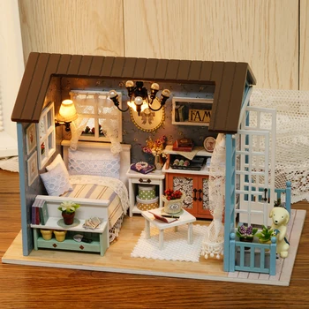

New 3D DIY Wooden Miniature Dollhouse Mini Wooden House Room Craft with LED Lights Christmas Birthday Gift Resin miniature Furni