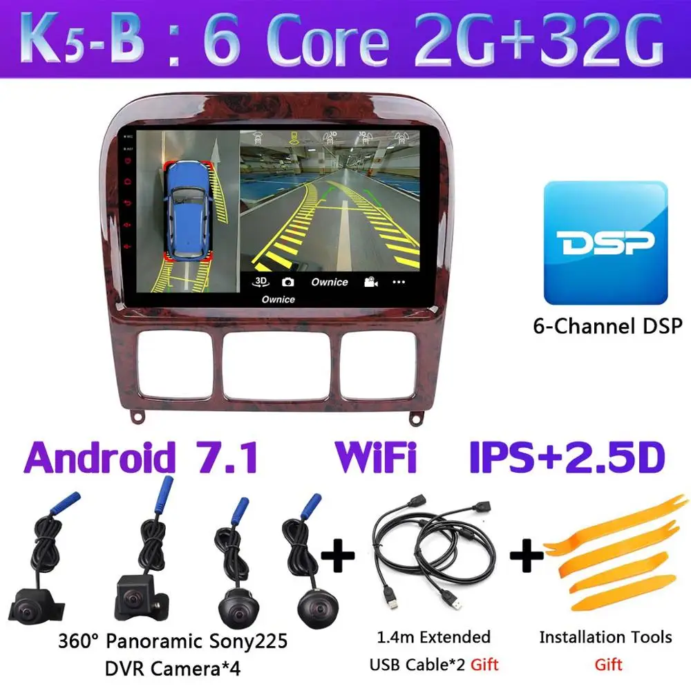 K5-B 360 ° камера 4G LTE Android 9,0 4G+ 64G gps радио gps CarPlay SPDIF DSP Автомобильный плеер для Mercedes Benz S CL Класс W220 W215 - Цвет: K5-B