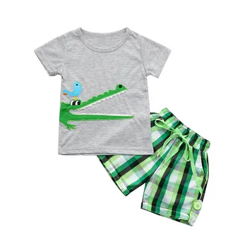 

summer 0-7 Y Boys Outfits Toddler Kids Baby Boys Embroidery Cartoon Print T Shirt Tops Shorts Outfits Set
