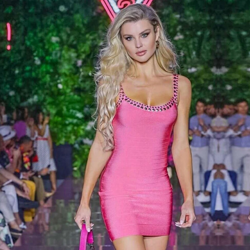 

Adyce 2019 New Summer Bead Bodycon Club Bandage Dress Women Sexy Sleeveless Spaghetti Strap Mini Celebrity Evening Party Dresses