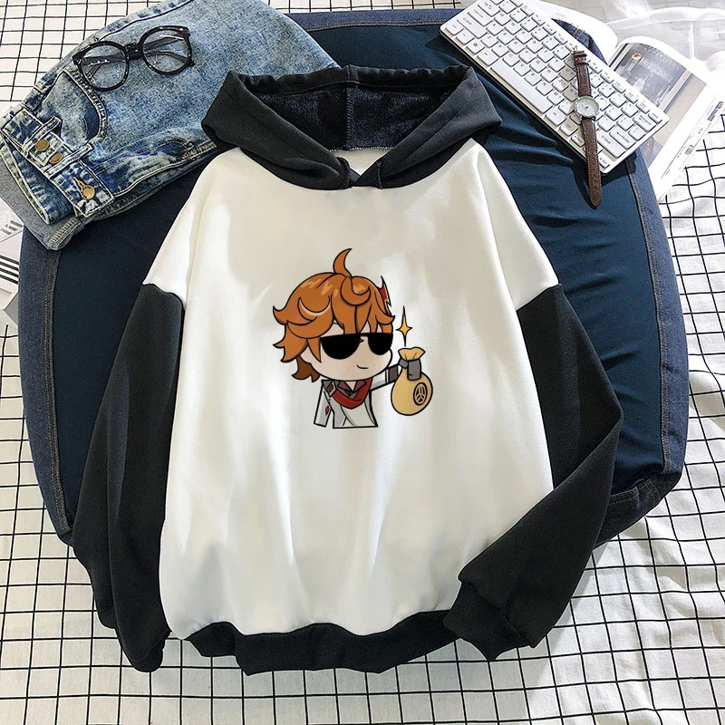 

Hoodies Women Genshin Impact Tartaglia Give Money Printed Loose Hooded Plus Sweatshirts Womens Korean Style Harajuku Pullovers