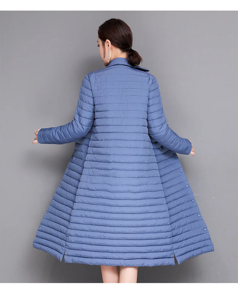 Зимнее длинное ультралегкое пальто для женщин, большие размеры, 3XL, куртка, осенняя портативная парка, Женское пальто, тонкое повседневное однотонное пальто