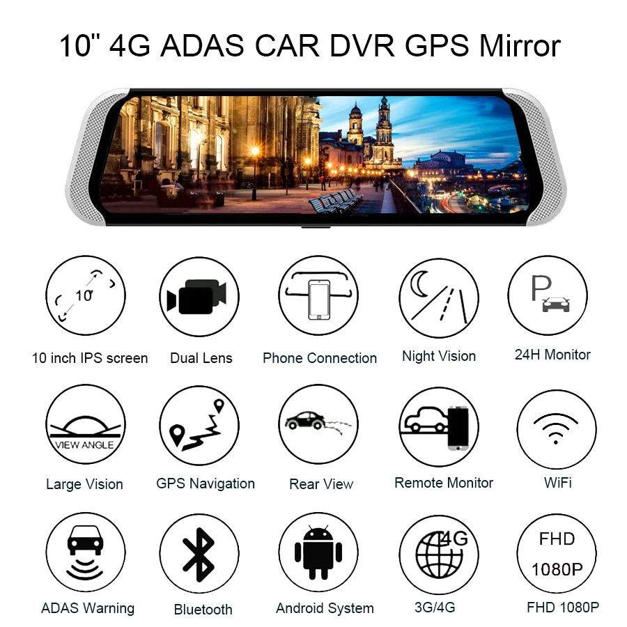 Anfilite 10 дюймов 4G ADAS Android приборной панели автомобиля DVR gps навигации Full HD 1080P Двойной объектив тире Камера G сенсор автомобиля видео Регистраторы