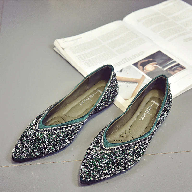 rhinestones women casual shoes fashion shiny ladies dress footwear pointed slip on female ballet flats mixed colors moccasins (19)