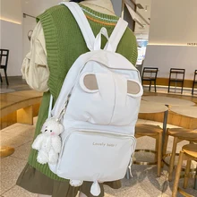 

EST New Large waterproof Nylon Kawaii Ears Women Backpack Female Shoulders Schoolbag Girls Solid Color Book School Bag Mochila