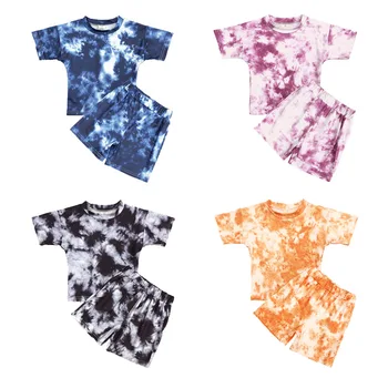 

Children's Clothing Tie-Dye T-shirt Shorts Two-Piece Set 2020 New Fashion Distressed Personal Suit Girls Ropa De Bebes Outwear