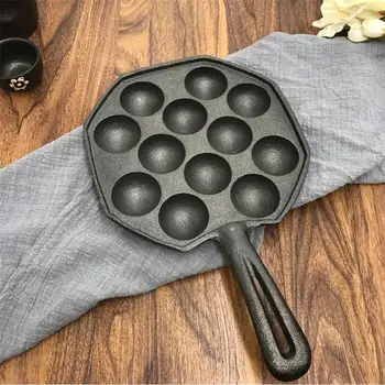 

Takoyaki Pan 12 Molds Cast Iron Takoyaki Maker Skillet Octopus Meat Ball Mold No-stick Baking Tray for Octopus Balls