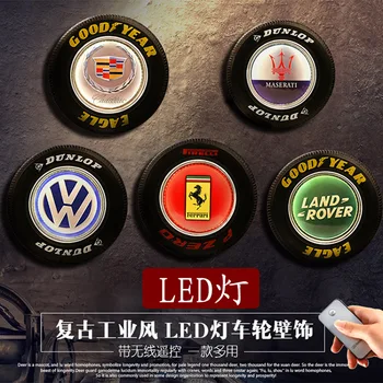 

with Remote Control dropship Retro iron LED 51cm Tyre Wall Hanging decor Bar Cafe creative vintage iron Hanging Wall Decoration