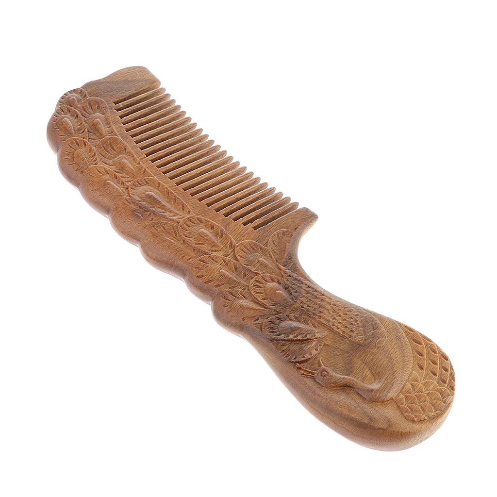 Massage Detangle Comb Handmade Carving Natural Wooden Anti-static Hair Combs