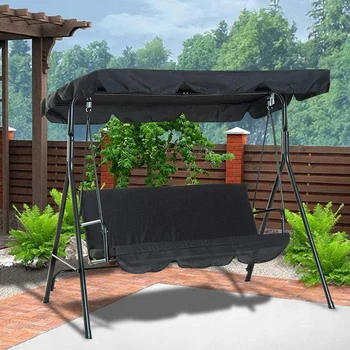 

Terrace Swing Chair Cover 2 Pieces / Set Universal Garden Chair Waterproof Dustproof 3-Seater Outdoor Shade Cover (Black)