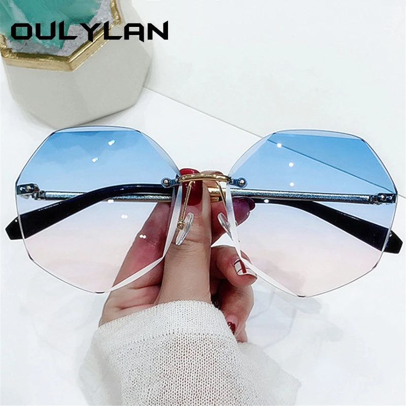 Солнцезащитные очки без оправы Oulylan женские брендовые круглые с градиентом