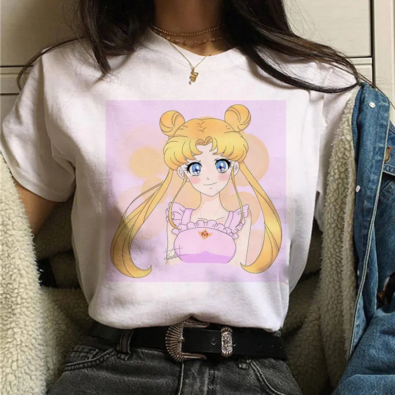 Сейлор Мун футболка Милая женская кошка harajuku ulzzang 90s футболка гранж каваи корейский стиль графическая футболка Женские футболки с принтом