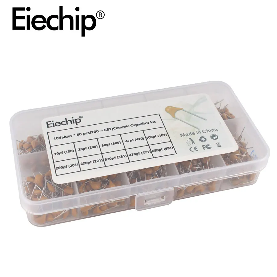 10Values*50pcs 10pF~680pF (100~681) Multilayer/Monolithic Ceramic Capacitor Assorted kit with storage box 10 20 30 47 100 200 pF