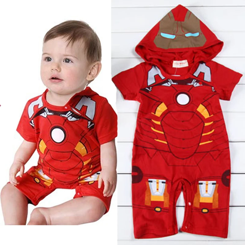 New Cosplay Baby Boy Girls Infant Red Iron Man Hooded Romper Playsuit  Outfit Jumpsuit 0-18M Novelty Clothes - AliExpress