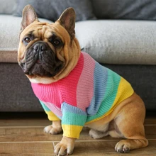Радужный свитер для собак, Французские бульдоги, зимняя одежда, одежда для собак, Осенний теплый плюшевый свитер для собак, Рождественский H17