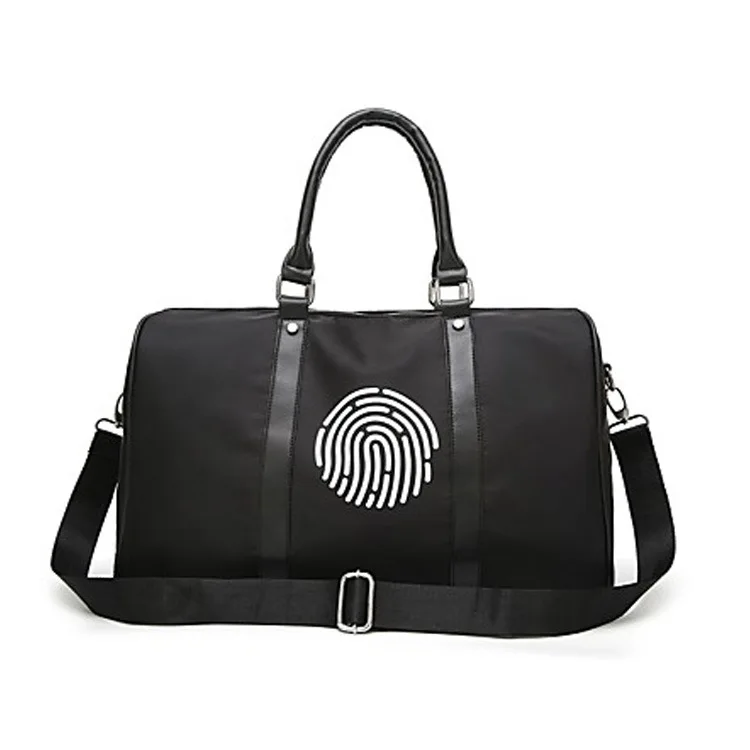 

Black And White with Pattern Waterproof Oxford Cloth Portable Travel Bag Fingerprint Unlock Cool Printing Large Capacity Storage
