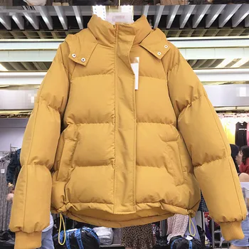 

2019 New Autumn Winter Women Cotton-padded Coat Solid Color Thick Long Sleeve Hooded Outwear Students Parkas Female Parkas