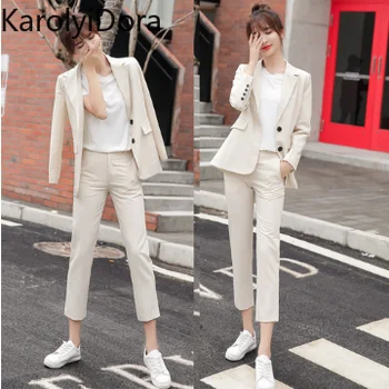 

Women's Sets 2020 Spring Autumn new trousers suit long sleeve blazer casual pants suit jacket coat loose office lady 2 piece set