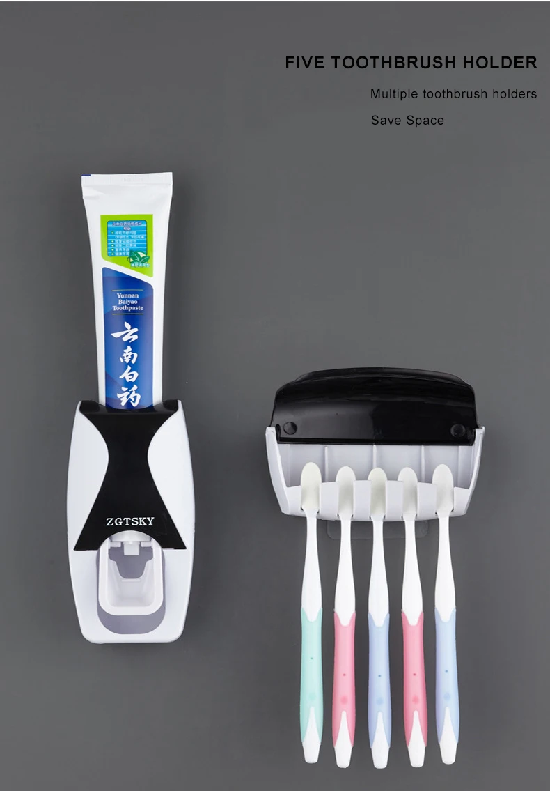 Hot Sale Automatic Toothpaste Dispenser Family Toothbrush Holder Wall Mount Rack Bathroom Tools Set