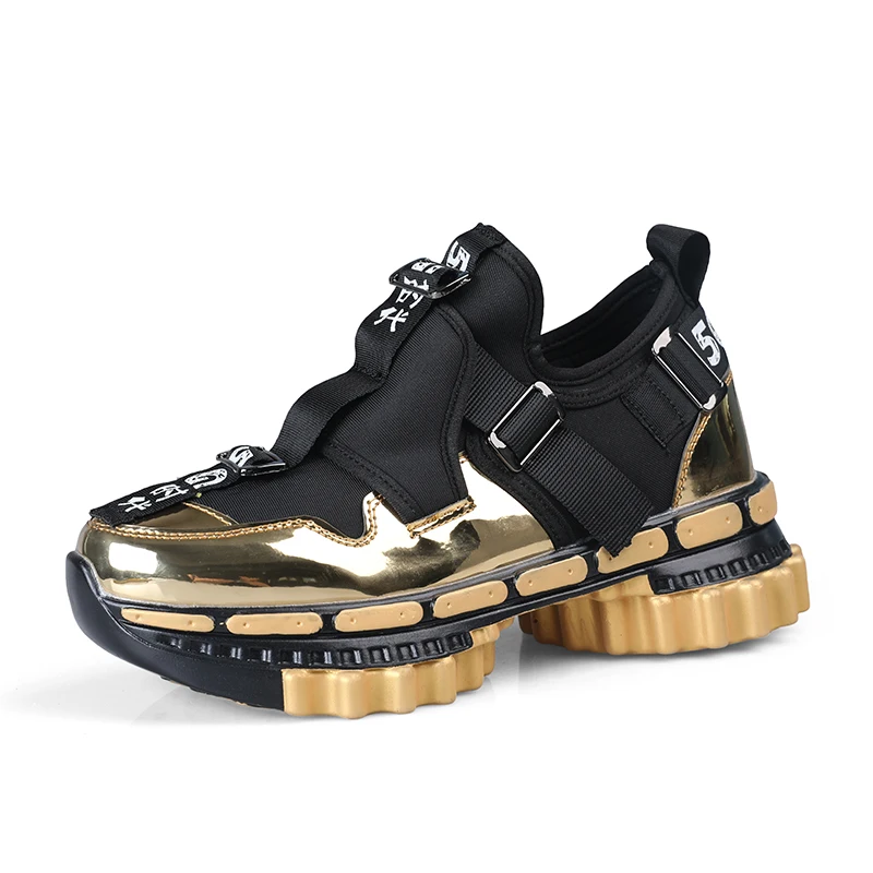 

2019 Men's New Breathable Sports Shoes Large Gear Bottom Thick Bottom Gold Zapatillas Hombre Deportiva Fashion Top Sneakers