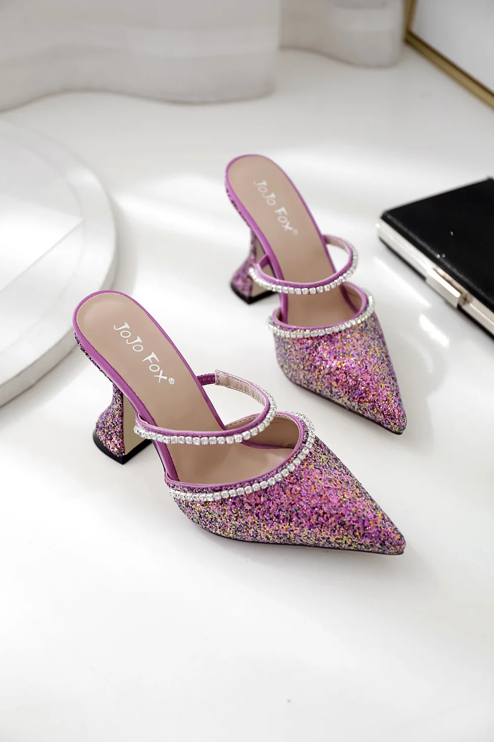 silver slipper shoes for women on Sexy Silver Glitter Slippers Women Unique 9cm Cup Heel Pointed Toe Onestrap With Rhinestone High Heel Shoes Banquet High Heels Women S Pumps Aliexpress