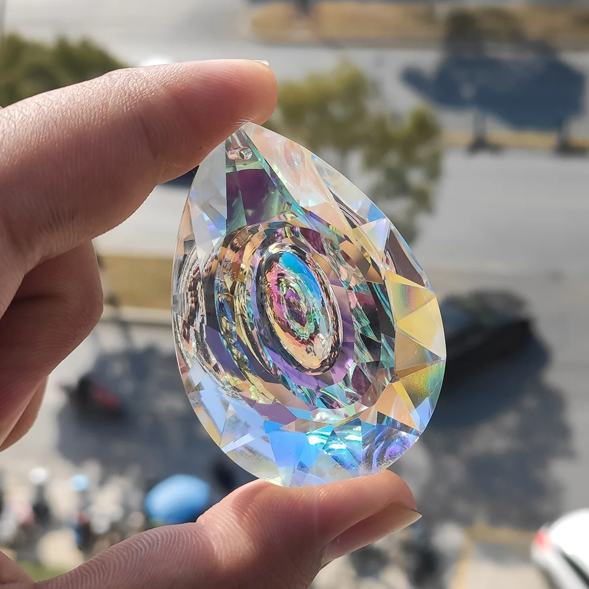 Prisma cairel de cristal colgante de 62mm para decoración de ventanas, piezas de candelabro de Color AB para el hogar, accesorios de decoración de boda