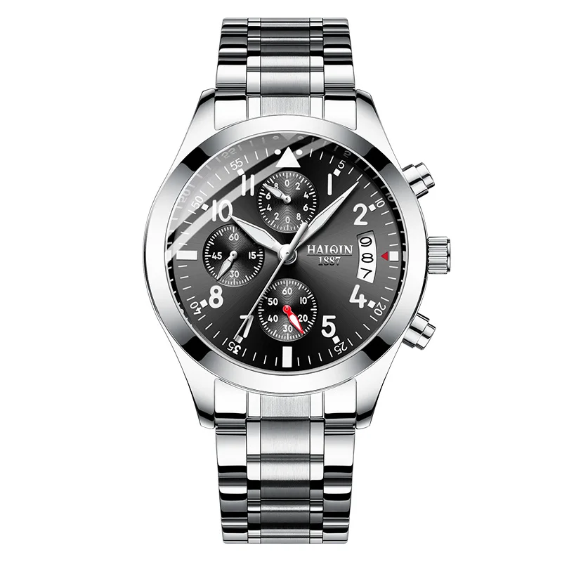 HAIQIN мужские часы новые деловые кварцевые наручные часы мужские водонепроницаемые спортивные наручные часы мужские платья кожаный ремешок relogio masculino - Цвет: S Silver Black